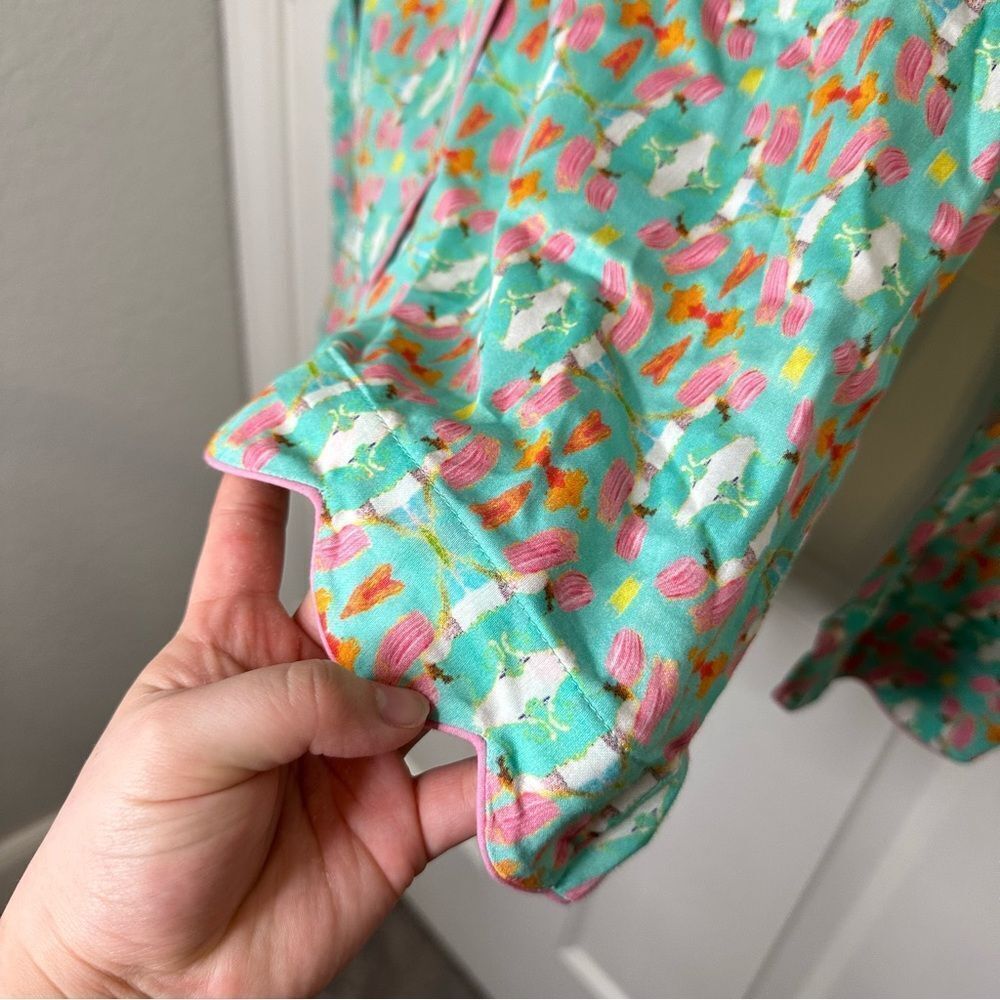 Nwt Brooks Avenue Multicolor Teal Birds In Paradise Long Sleeve Pj Set Sz S Boho — image 4 of 8